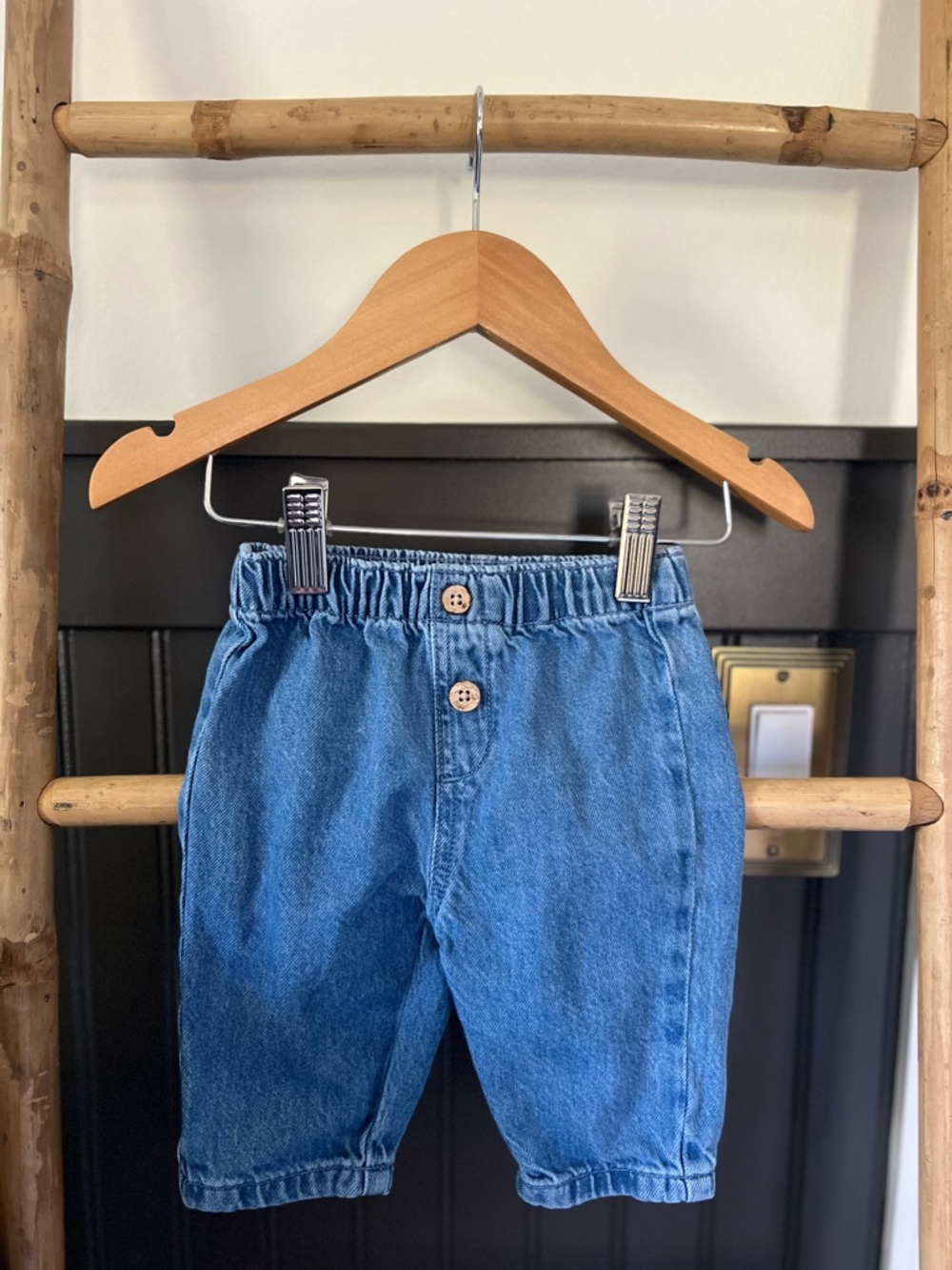 Mango Baby Light Blue Denim Elastic-Waist Straight Jeans 1-3M